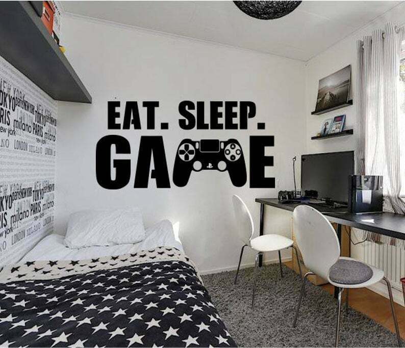 Gamer Controller Eat Sleep repeat Game boys kids Wall Vinyl Decal Sticker V671 