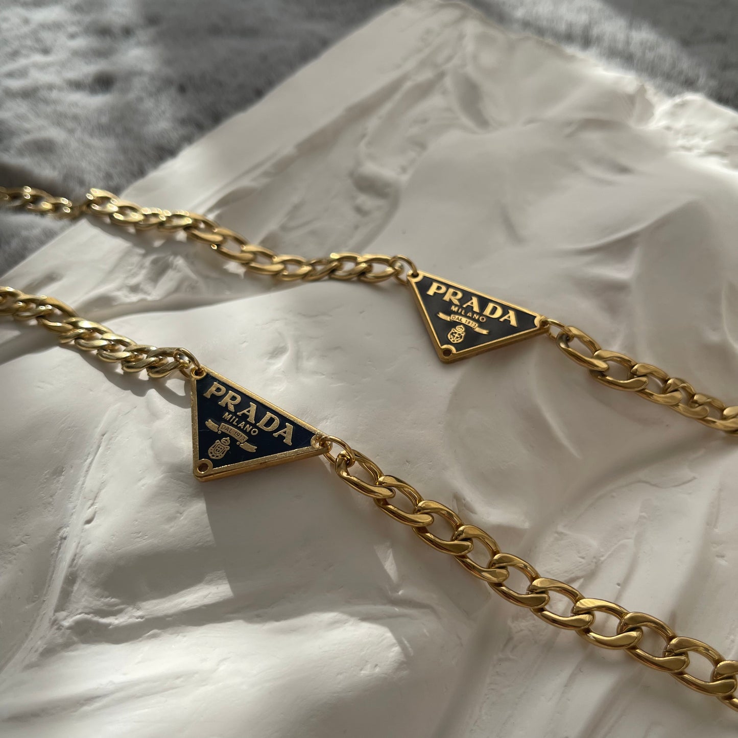 REWORKED PRADA DARK BLUE TAG NECKLACE