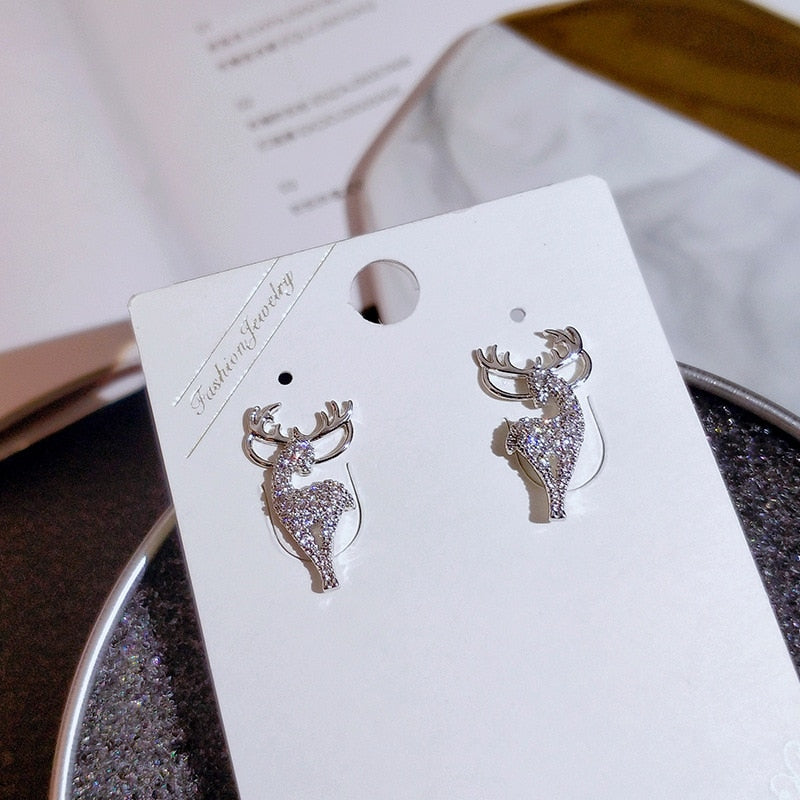 Libaraba 925 Silver Cubic Zirconia Pave Deer Antler V-shaped Stud Earrings with Jewelry Box,Deer Earrings for Women Silver 