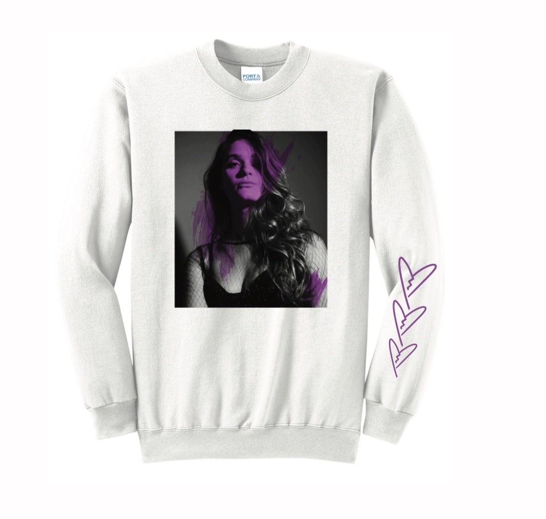 white graphic crewneck sweatshirt