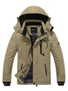 Khaki Men's Waterproof Ski Jacket Fleece Winter Coat Windproof Rain Jacket