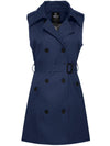 Women's Sleeveless Waterproof Trench Coat Double-Breasted Jacket with Belt