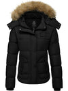 Women's Quilted Puffer Jacket Padded with Faux Fur Hooded
