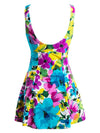 DeepSkyBlue-Flower Women's Floral Swimdress Slimming Push Up Skirting Swimsuit