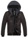 Mens Faux Leather Jacket with Removable Hood