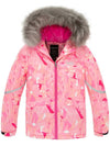 Girls Waterproof Ski Jacket Warm Raincoat with Faux Fur Hood