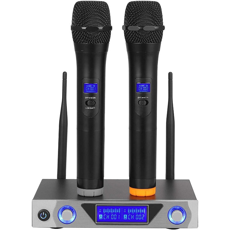 Wireless Microphone System, LiNKFOR Dual Channel UHF Cordless Microphone,  100 Channels, Portable Handheld Mics, 328ft Transmisson Range,＿並行輸入 