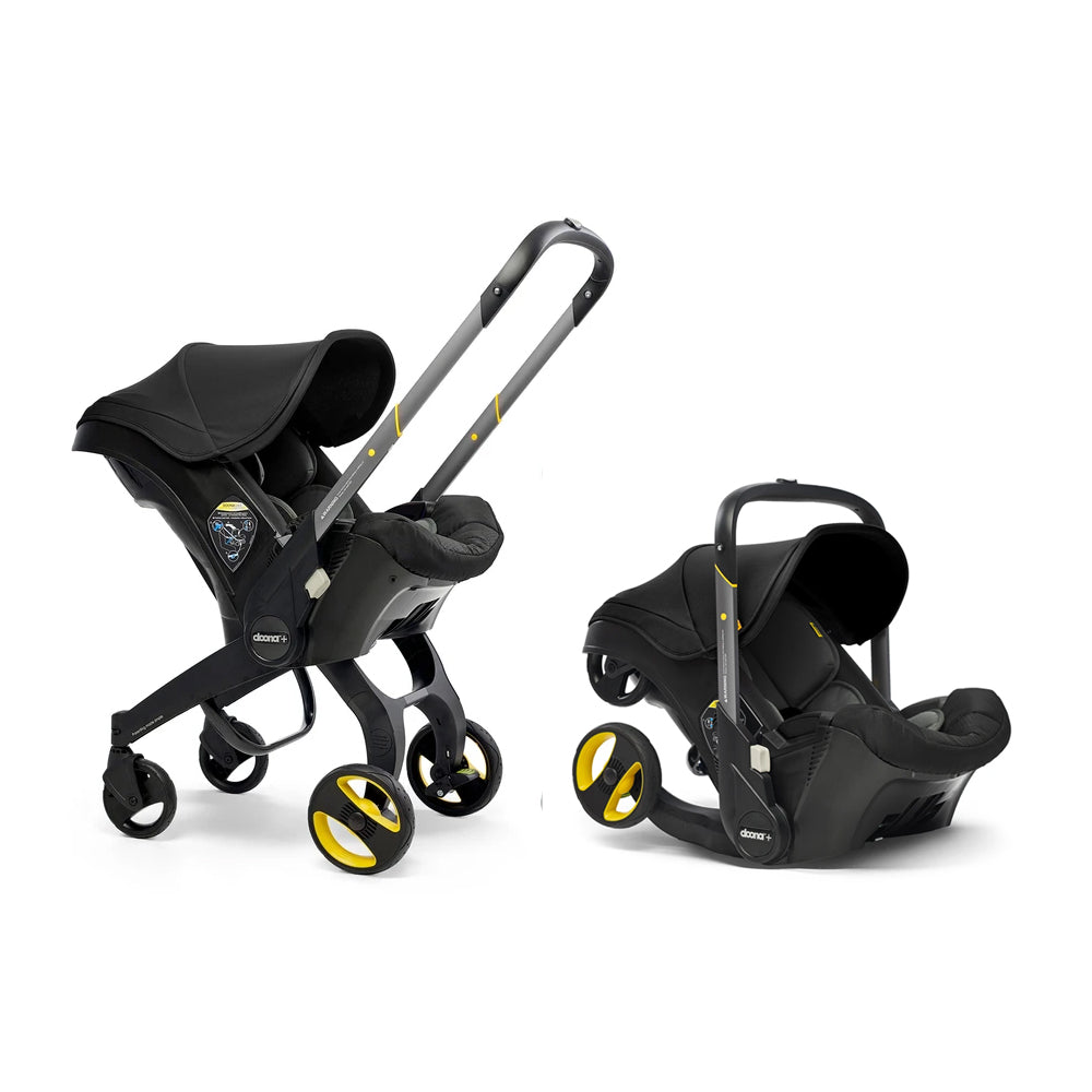 black stroller with car seat