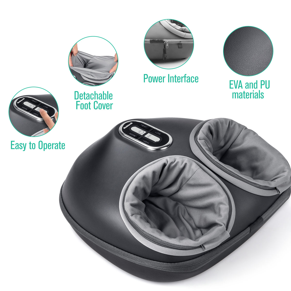 Nekteck Shiatsu Foot Massager Machine with Soothing Heat Deep Kneading Therapy Relieve Foot Pain and Improve Blood Circulation,Adjustable Intensity Relax for Home or Office Use Air Compression 