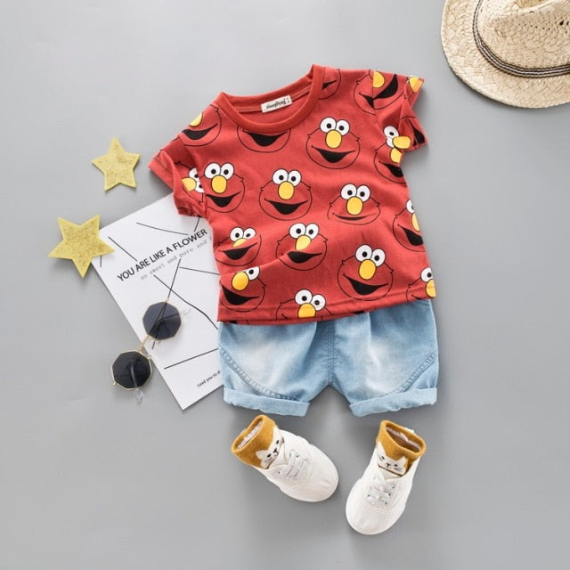 Christening Suit Jeans Shorts Outfits 0-7 Years Small Boy Short Sleeve Striped Cartoon Print T-Shirt I3CKIZCE 2-Piece Baby Boys Summer Clothing Sets Boys Summer Suit