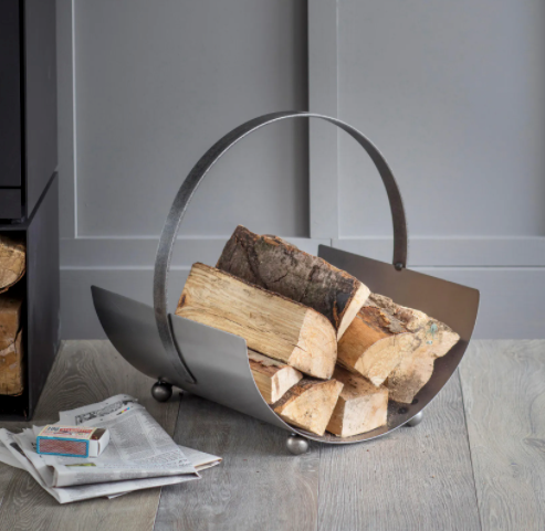 Curved Wrought Iron Steel Log Basket/Holder 