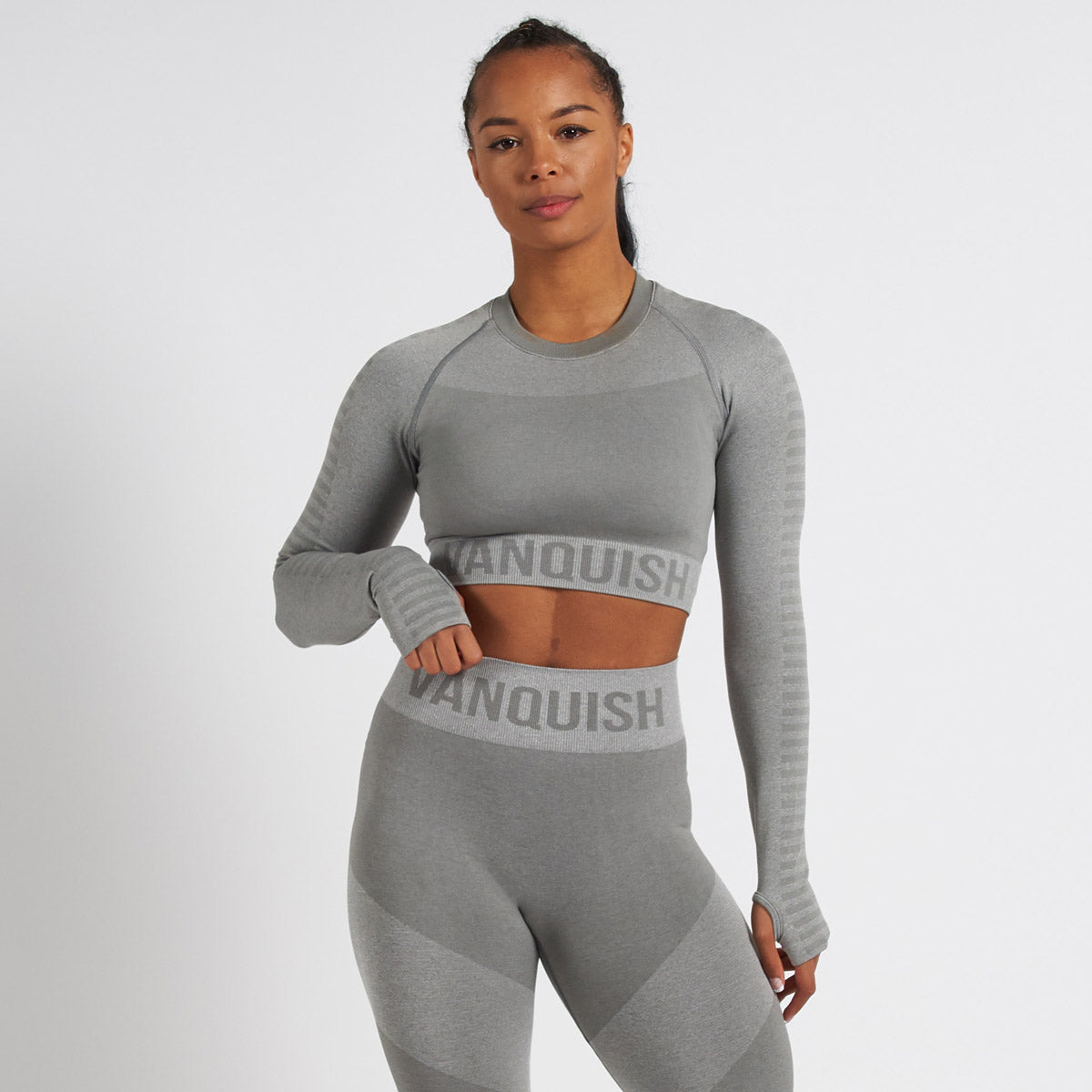 vanquish allure women"s black seamless long sleeve crop top