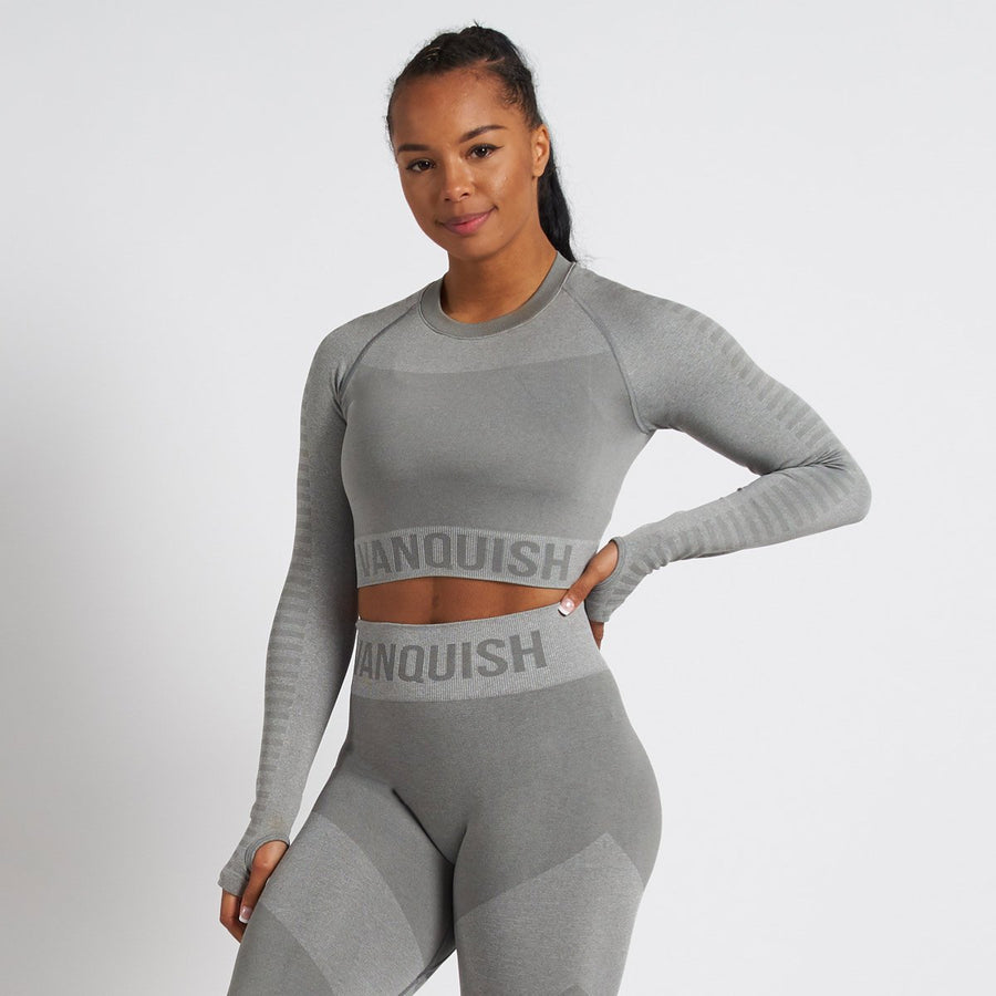 vanquish allure women"s black seamless long sleeve crop top