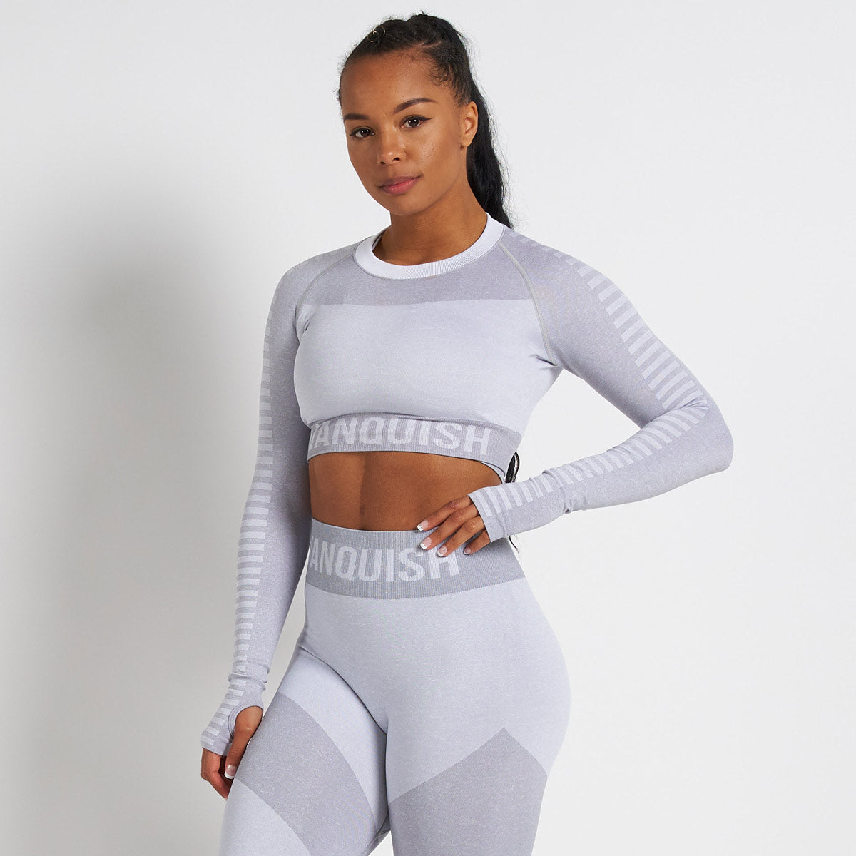 vanquish allure women"s black seamless long sleeve crop top