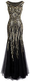 Angel-fashions Women's Pattern Sequin Bateau Cap Sleeve Flapper Mermaid Evening Dress
