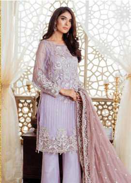 Majestic by Imrozia Embroidered Chiffon Luxury Collection 01 Ruffled Lavender 2019
