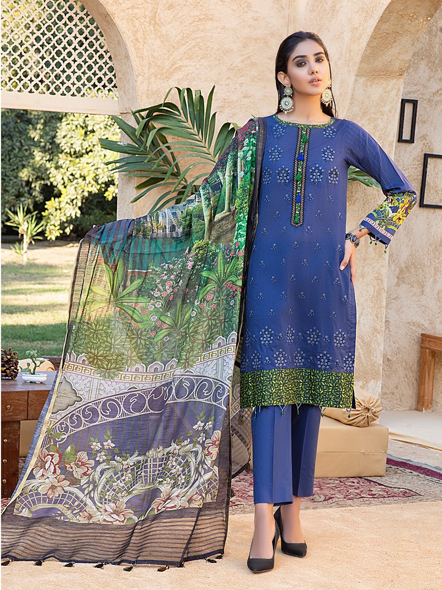 Sweet Berry 3pc Lawn Embroidered Front With Lawn Printed Back Sleeves With Monar Dupatta Dyed Cambric Trouser Rococo Wk 00670a Salitex Summer Collection 2021