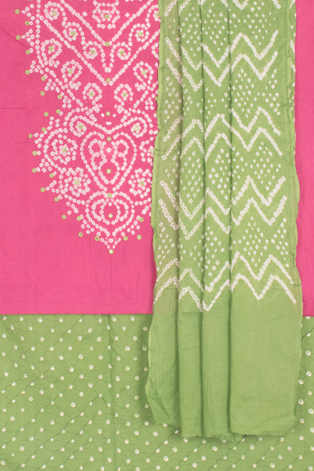 Taffy Pink Mirror Work Bandhani Cotton 3-Piece Salwar Suit ...