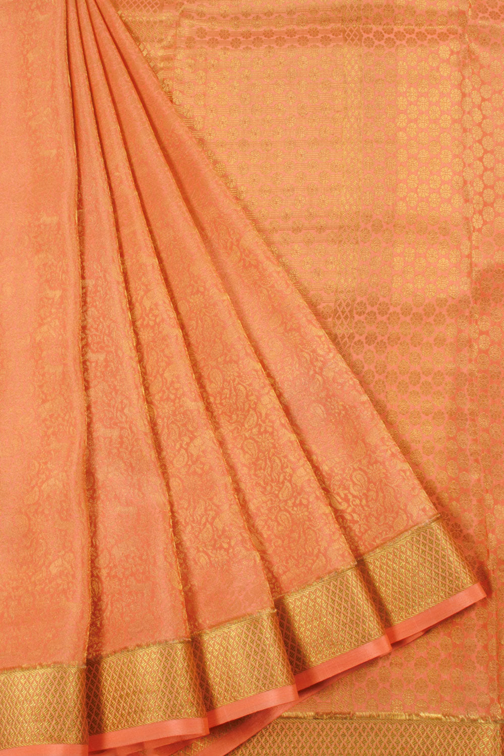Peach Mysore Crepe Silk Saree | Avishya.com