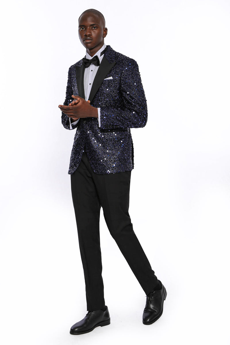 Sequin Navy Blue Men Prom Blazer– Clothing Supplier