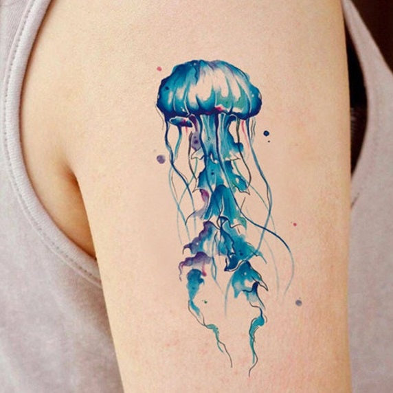 watercolor jellyfish tattoo arm