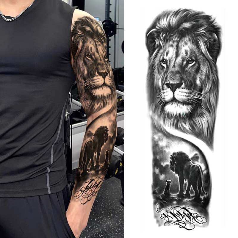 Lion and Cub Temporary Sleeve Tattoos – neartattoos