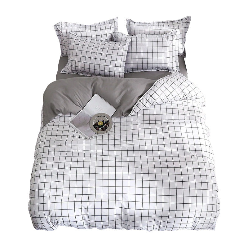 Cottonight Grid Comforter Set White Check Black White Soft Inner Twin Cotton with 2 Pillowcase