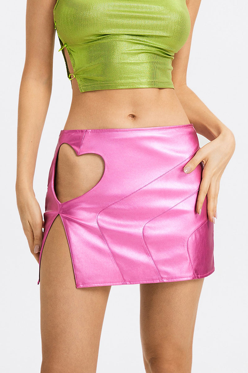 SOLADO PU Leather Heart Cut Out Split Hem Mini Skirt