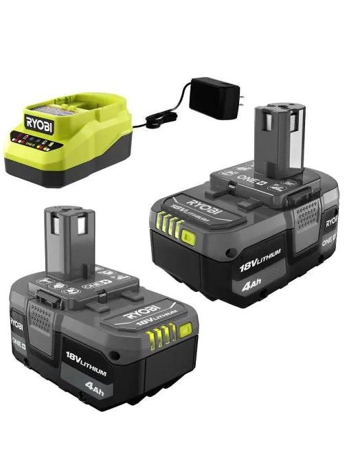 2-Pack Ryobi ONE and Charger Kit 18V Lithium-Ion 4.0 Ah Battery 