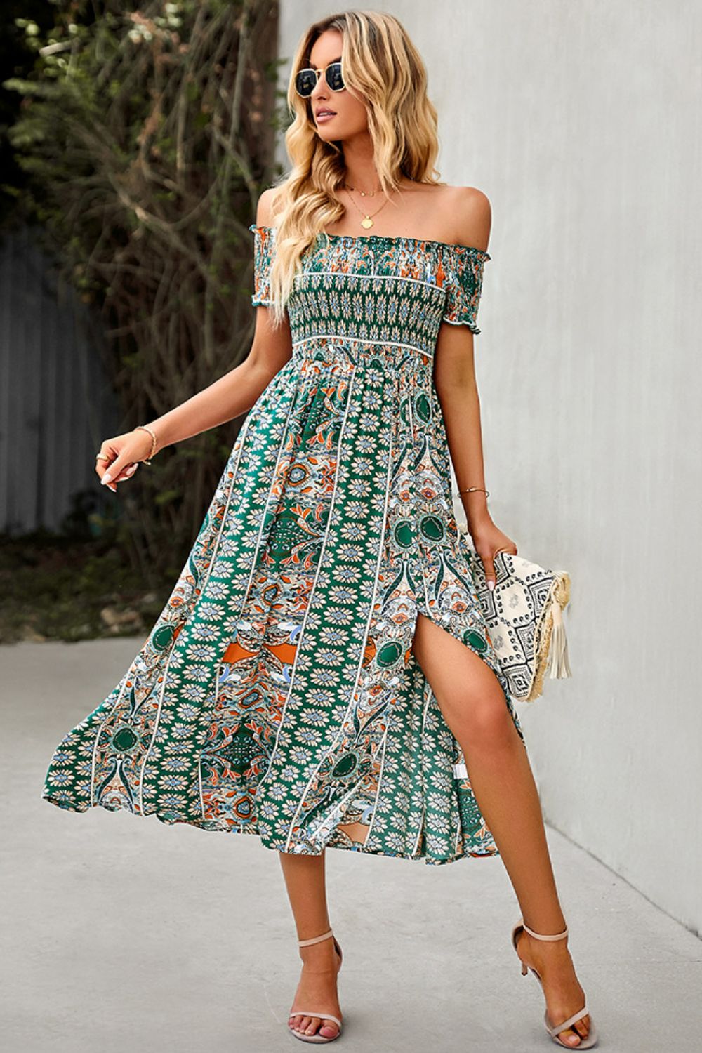 Bohemian Off-Shoulder Split Dress