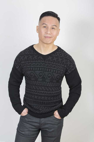 BD Wong wears James Cox Knits Carl Sweater