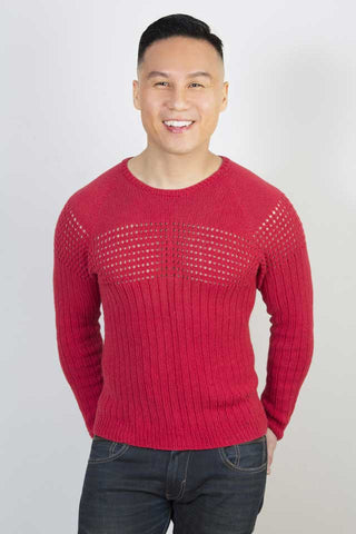 BD Wong wears James Cox Knits Doug Sweater