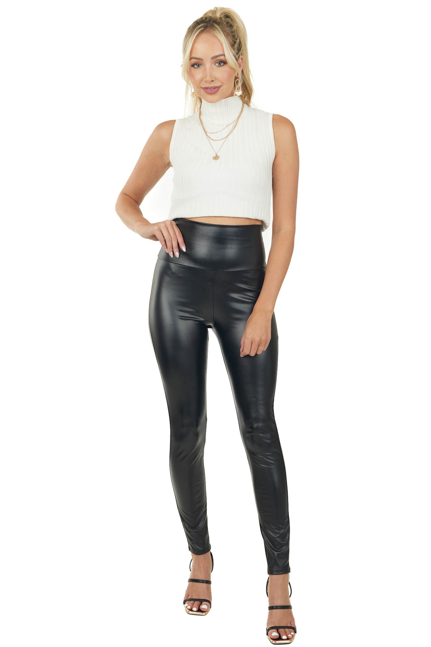 Black Faux Leather Banded Waist Leggings – Lime Lush