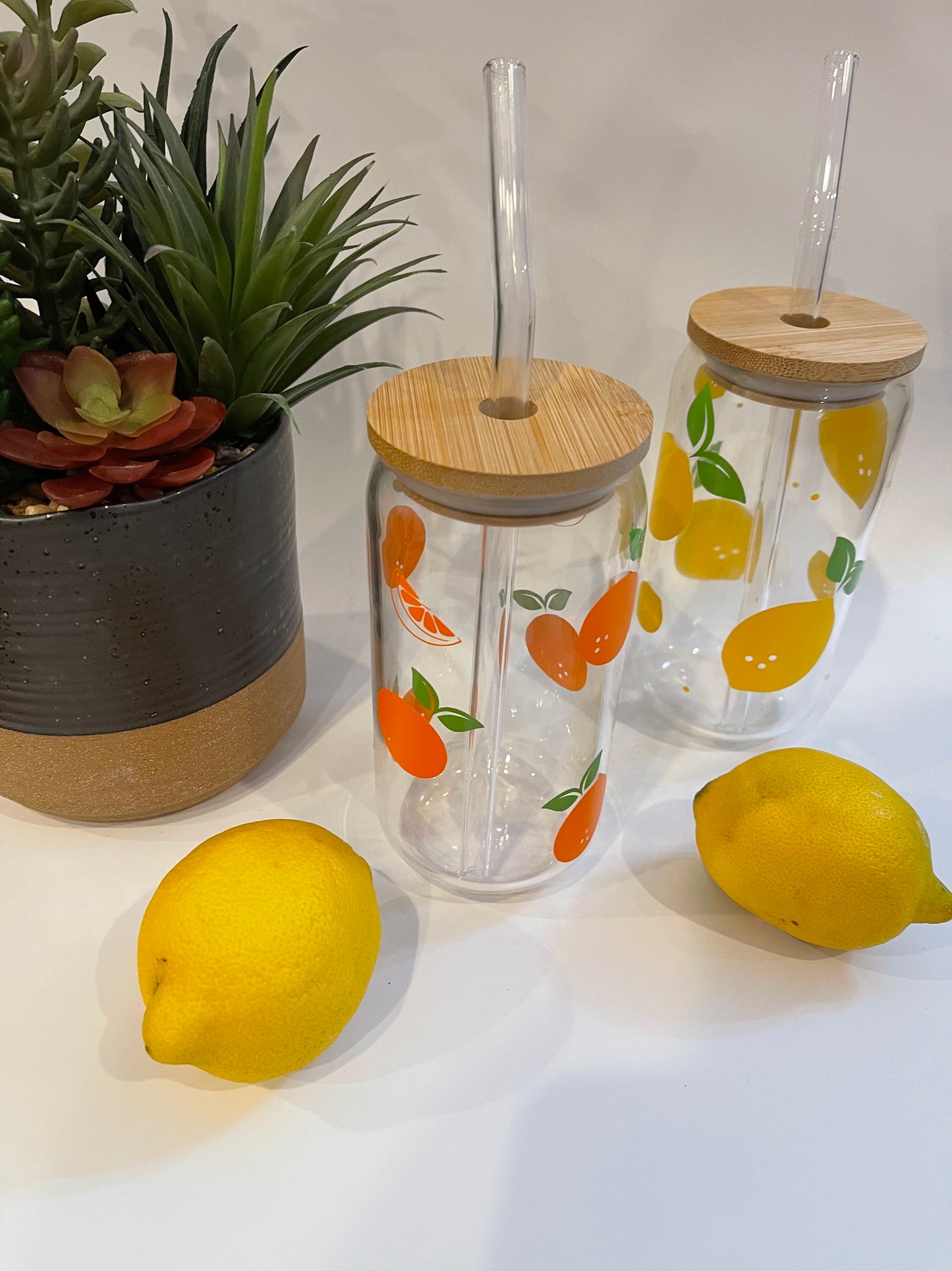 Coffee Cup Oranges w/ Lid and Straw