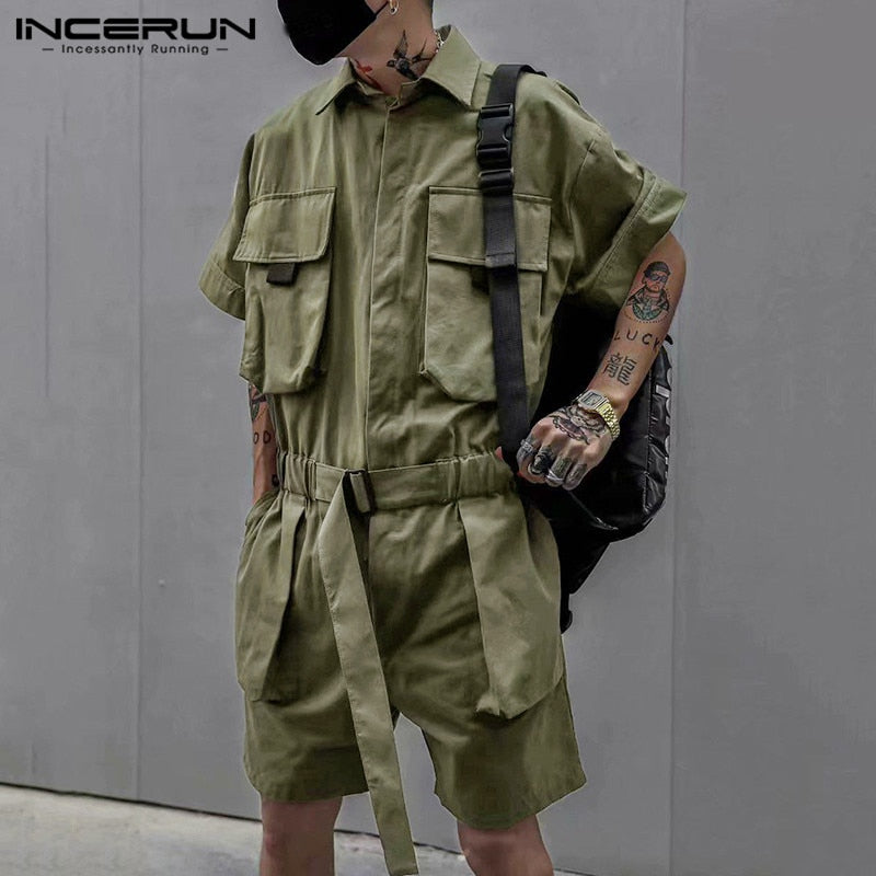 INCERUN Fashion Mens Cargo Overalls Half Sleeve Jumpsuits, 59% OFF