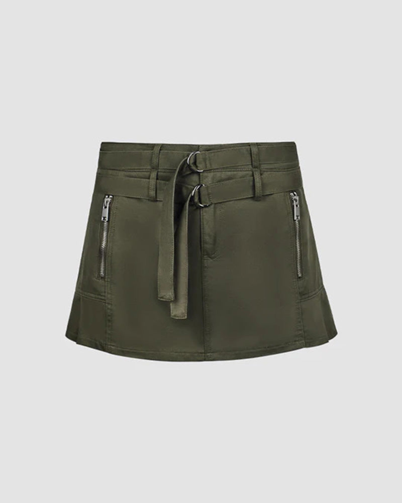 Double Belts Zipper Cargo Skirt | CHACHA