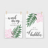 bathroom shelf decor wash away your troubles pink and green sign