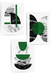 set of 3 green and black geometric prints