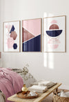 set of 3 navy pink bedroom decor