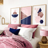 three piece over the bed navy blue and pink wall prints