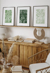 set of 3 leaf wall art prints in shades of green