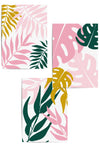 set of 3 pink green and mustard leaf prints