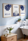 relax soak unwind blue and grey wall art