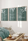 set of 3 teal family bedroom wall art