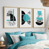 over the bed teal and black with grey geometric marble wall art