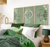 above the bed dark green sage prints