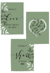 set of 3 sage green bedroom quotes with heart