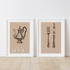 2pc brown retro kitchen prints