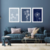3pc blue dandelion prints