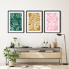 Set of 3 Mustard, Pink and Green Leaf Wall Prints